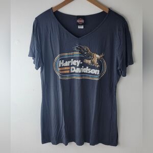 Harley-Davidson Women's Embellished Rhinestone Short Sleeve Shirt Eagle 2XL Gray